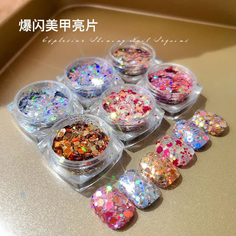1Pc Holographic Nail Glitter Ultra-Thin Sequins Mixed Sizes Nail 3D Decals Glitter Flakes Powder Polish Decorations