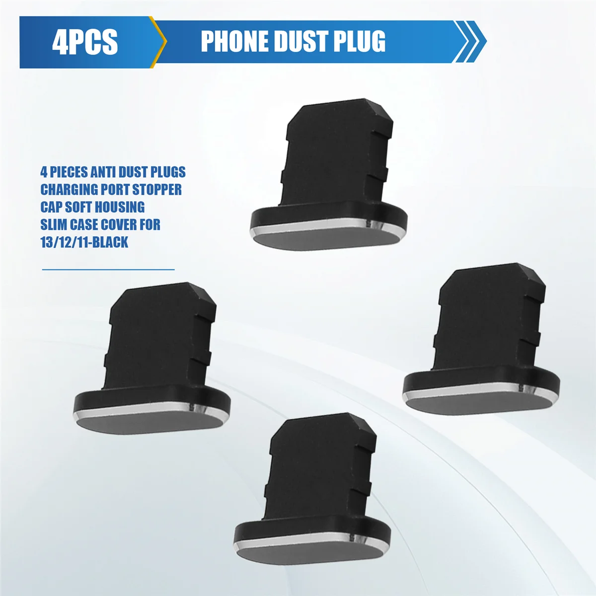 A17Z 4 조각 방진 플러그 충전 포트 스토퍼 캡 소프트 하우징 슬림 케이스 커버 for iPhone for iPhone 13/12/11-Black