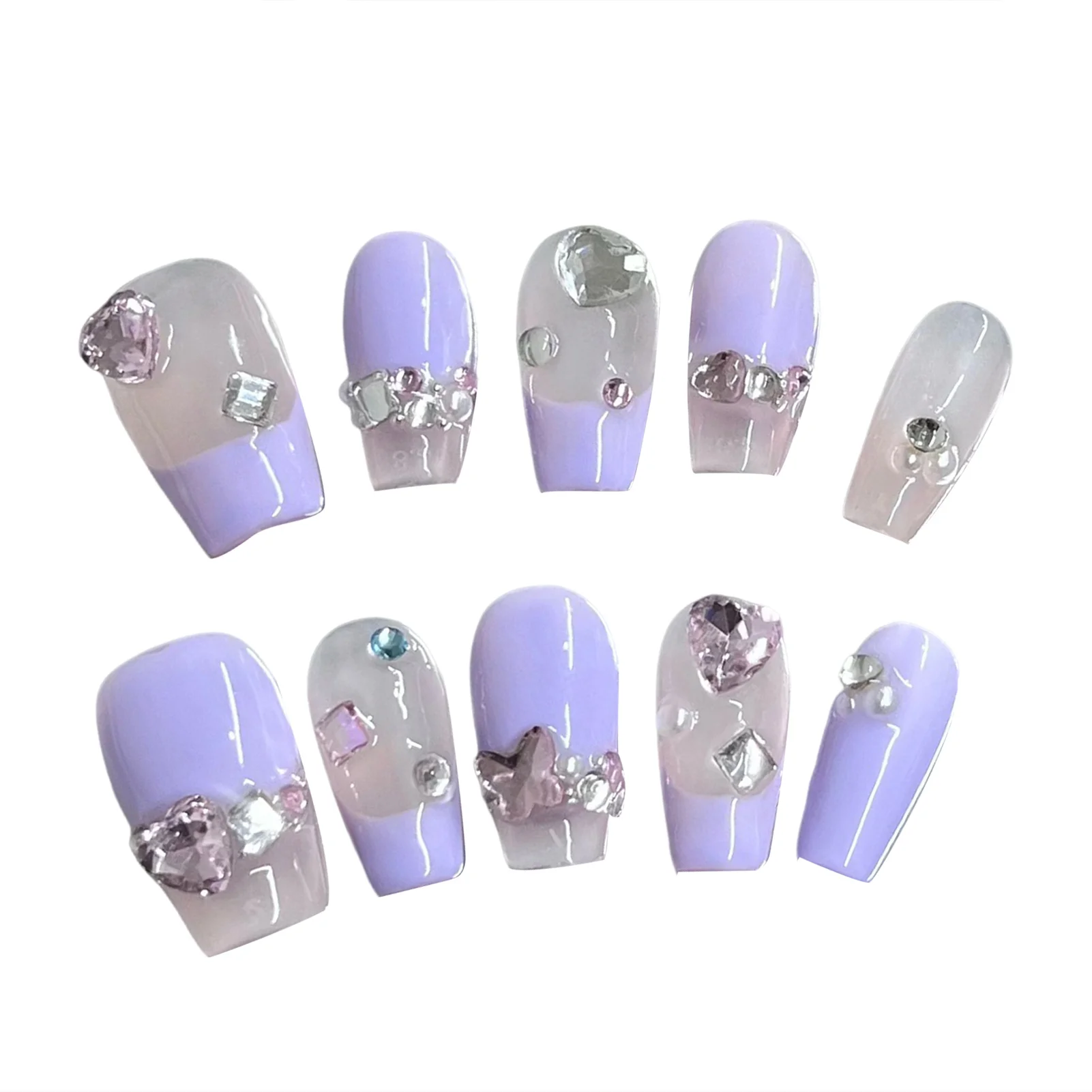 

French Purple Fake Nails with Rhinestone Chip-Proof Smudge-Proof Fake Nails for Manicure Lovers and Beauty Bloggers