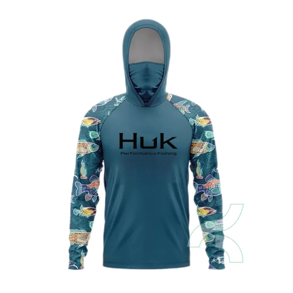 HUK 남성용 낚시 셔츠, 자외선 차단 후드 마스크, 올인원 낚시 의류, Ropa Pesca 사냥 캠핑 앵글링 티셔츠, Upf 50 +