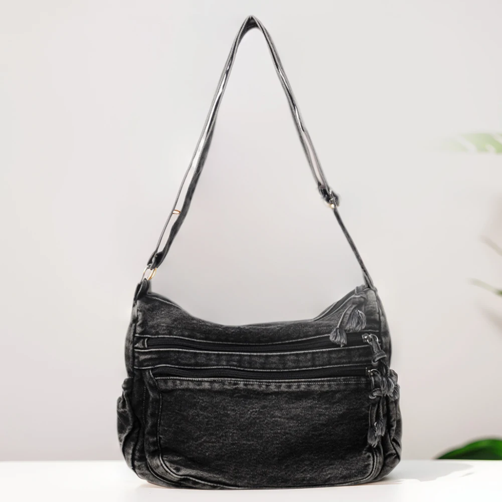 Women Denim Hobo Shoulder Bag Large Capacity Casual Messenger Crossbody Bags Vintage Satchel Bag Multi-pockets Retro Tote Bag