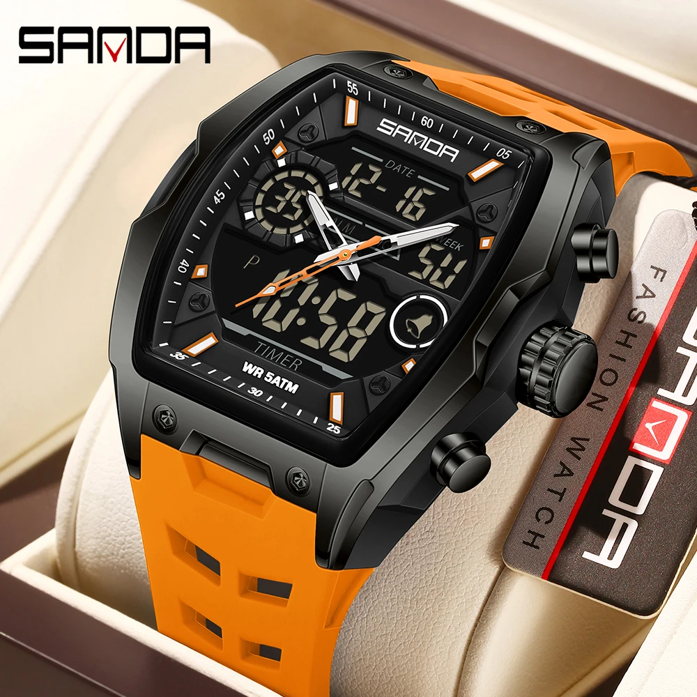 SANDA Dual Display Sports Chronograph LED Analog-Digital Military Watch