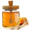 Airtight Syrup Dispenser with Wooden Dipper and Lid 18oz Honey Container Holder Honey Jar Pot Modern Honey Syrup Glass Container 1