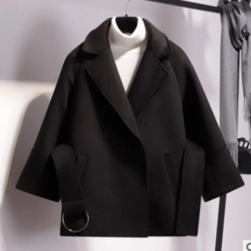Women's Autumn and Winter New Fashion Elegant Solid Color Lapel Button Belt Temperament Versatile Long Sleeved Slim Fit Jacket