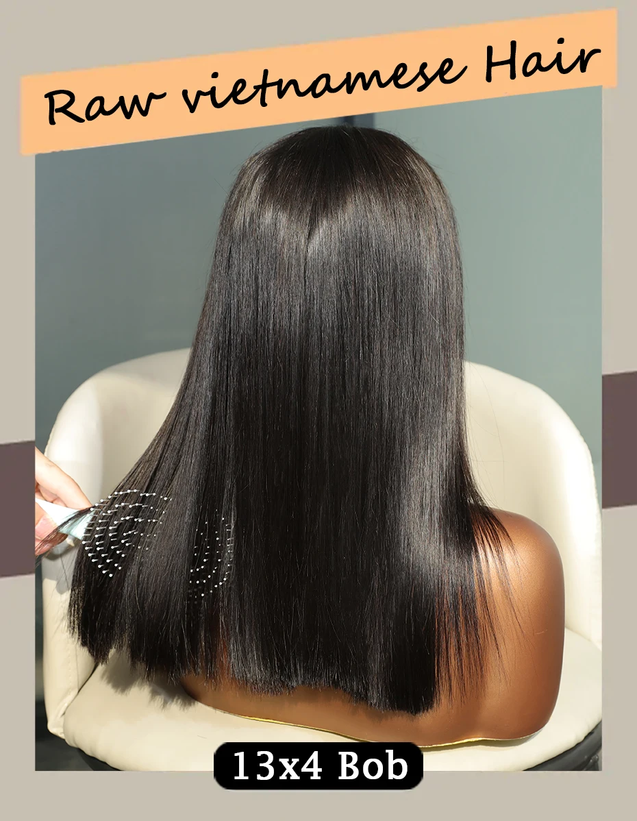 15A 13x6 Rohes Vietnamesisches Super Double Drawn Knochenglatte Perücken 2x6 5x5 Klebefreie Frontalperücken 100% Echthaarperücken 300 250% Dichte – Detail 1