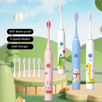 5-speed Sonic Electric Toothbrush Cartoon for Kids Teeth Whitening Children's Tooth Brushes Rechargeable with Replace Heads IPX7 1
