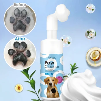No-Rinse Pet Paw Cleaning Foam, Comes with a Soft Brush, 150ml Mild Paw Cleaner for Dogs and Cats, Removes Dirt and Odor, Moisturizes and Deodorizes, Convenient for Use after Outdoor Walks or Exercise, Portable Travel Size, Suitable for Daily Care