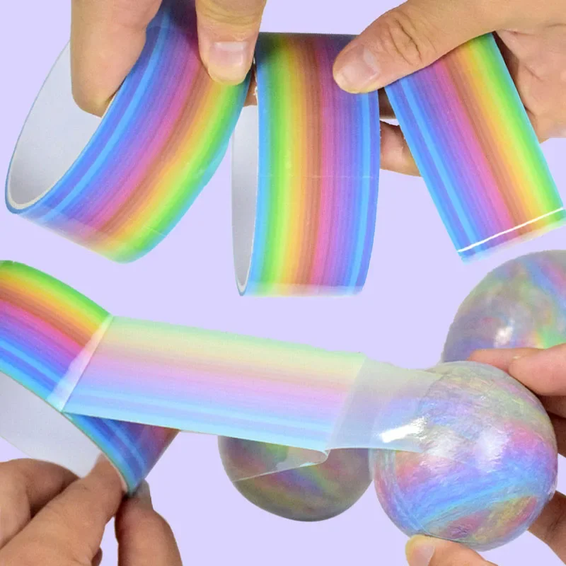 Rainbow Ball Rolling Glue Decompression Sticky Tapes Relaxing Toy Sticky Ball Handmade DIY Crafting Making Colored Ball Tapes