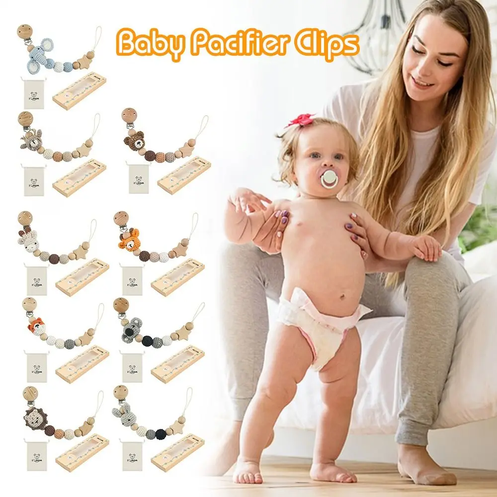 Beech Wood Pacifier Clip with Storage Bag for Baby