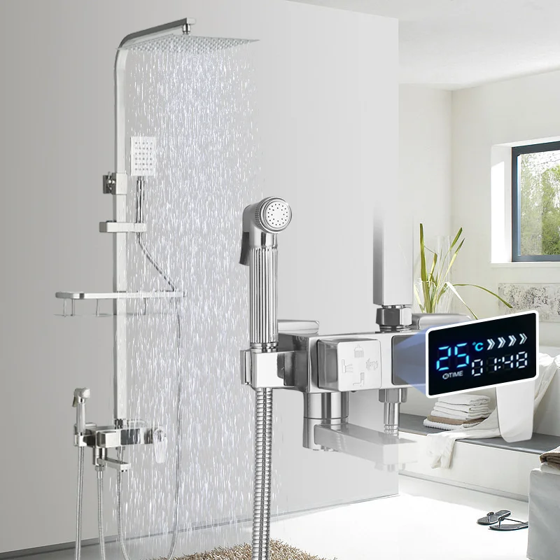 ULGKSD Thermostatic ชุดฝักบัวก๊อกน้ำสำหรับห้องน้ำ Rainfall แตะจอแสดงผล LCD ก๊อกน้ำชุด4วิธี Shower Systems 1