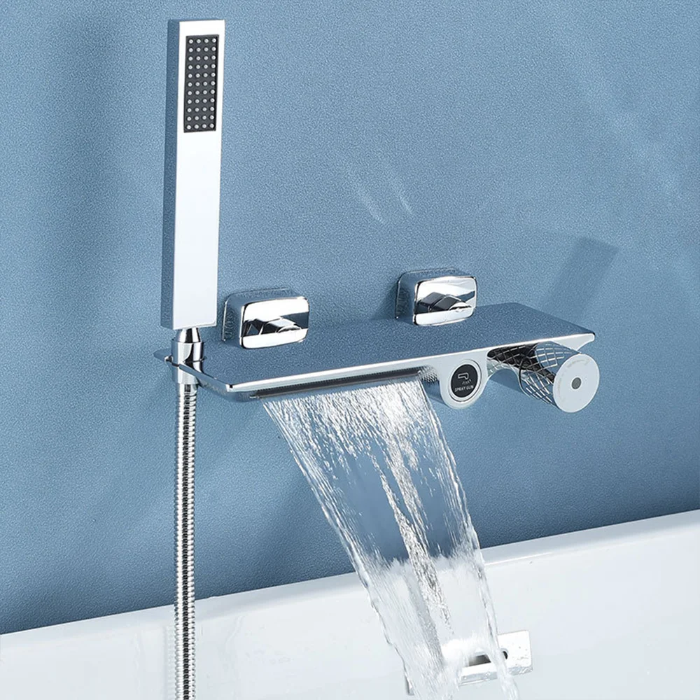 Brush Gold Brass Waterfall Brass Bathtub Faucet Bathroom Faucet Bath Shower Faucet Mixer Crane Wall Mounted Faucet For Bathroom 4
