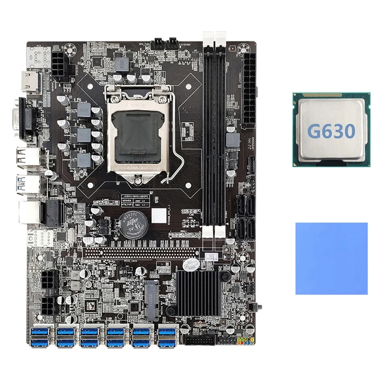 motherboard B75 ETH Mining Motherboard 12 PCIE To USB3.0+G630 CPU+Thermal Pad LGA1155 MSATA DDR3 B75 BTC USB Miner Motherboard computer mother board