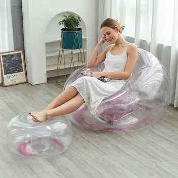 1set Inflatable transparent film sofa combination, sequin home pvc convenient seat home sofa combination folding casual portable