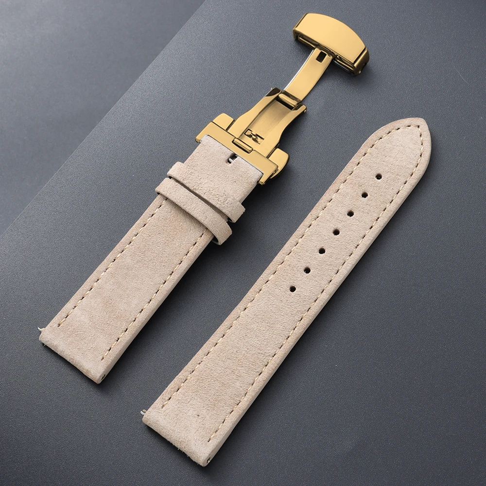 Vintage Suede Cowhide Watch Strap with Butterfly Buckle Bracelet - Sport Wristband