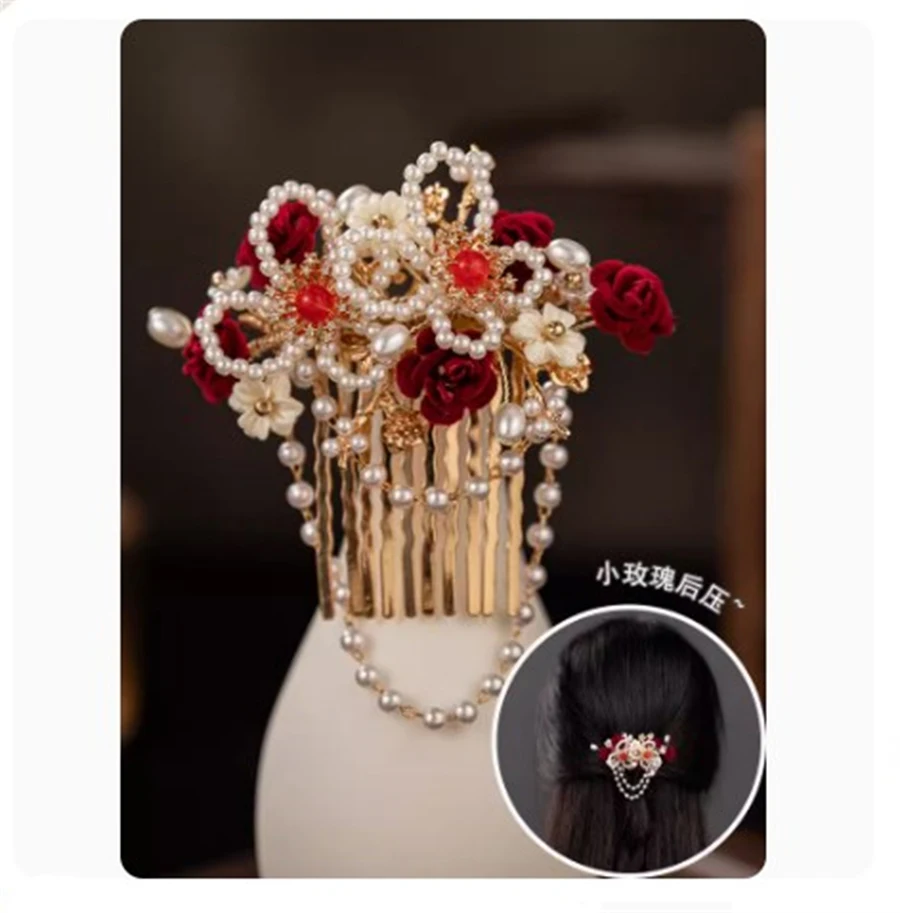 1pcs Retro Temperament Bride Wedding Headdress Flower Tassel Hair Comb Chinese Classical Hanfu Cheongsam Hairpin Women Girl Gift