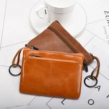

Men Mini Purse Genuine Leather Wallets For Women Zipper Pouch Short Wallet Small Money Bag Coin Bag Driver License Card Holder