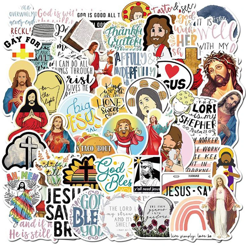 

50Pcs Jesus Christians Cartoon Graffiti Stickers Laptop Skateboard Luggage Decal