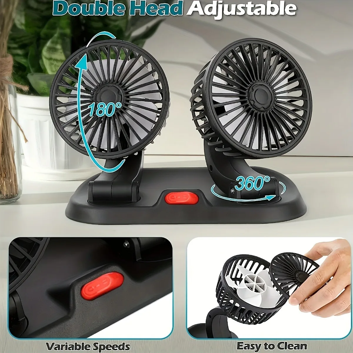 2024 5V 12V 24V Car Fan Cooling Car Fan Dual Head Usb Car Fan 2 Speeds Adjustable Auto Cooler Air Fan Car Wind Regulation Fan 3
