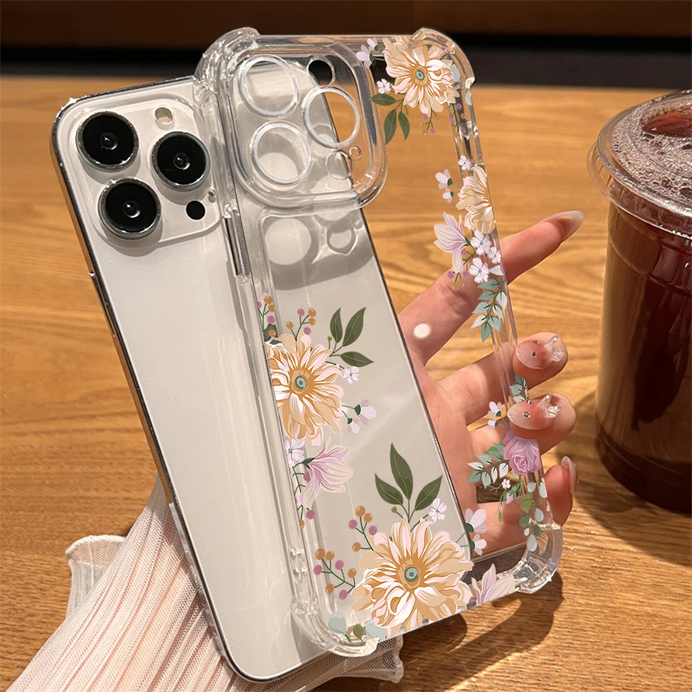 

Phone Case for IPhone 14 13 ProMax XR XS Max 7 8 Plus SE Hard Back Shockproof Clear Cover for IPhone 12 11 Flowers Floral Fundas