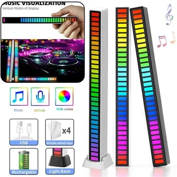 LED 스트립 RGB 음성 활성화 리듬 앰비언트 라이트, 다채로운 사운드 제어 앰비언트 라이트, 32 비트 음악 레벨 표시기, 자동차 데스크탑