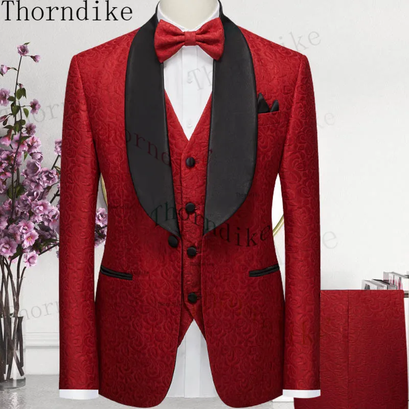 Thorndike 더블 브레스트 Groomsmen 부르고뉴 패턴 신랑 턱시도 어깨 ..