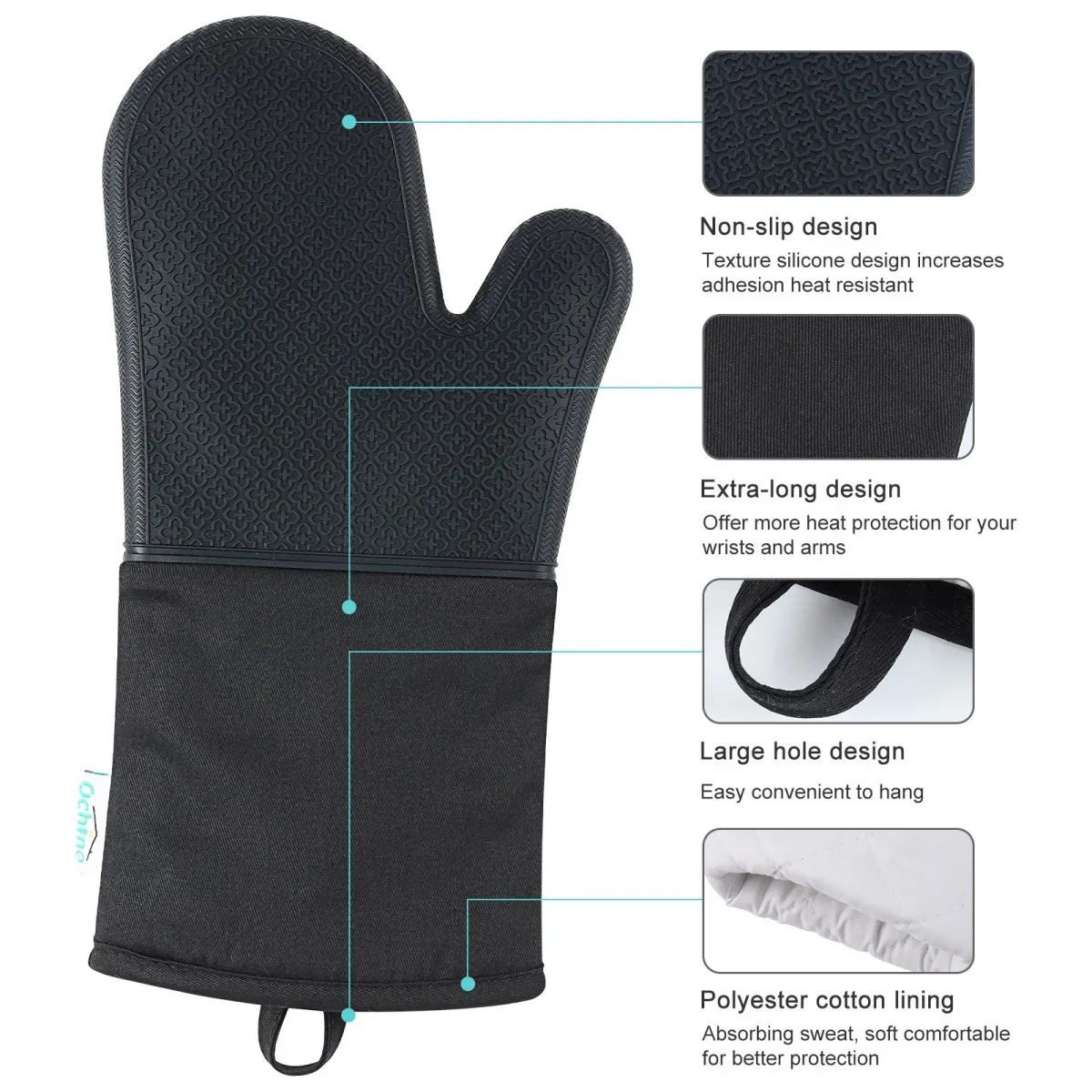 A Pair of Silicone Insulated Scalding Gloves + 2pcs Insulated Pan Mats Kitchen Restaurant Baking Tools