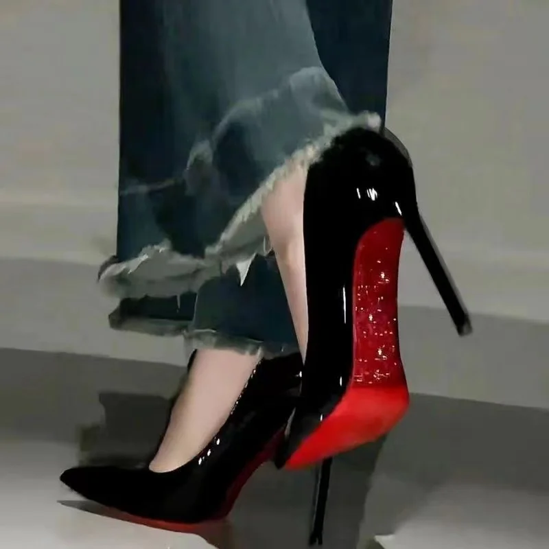Star Style Luxury Shoes for Women Red Shiny Bottom Pumps Brand Large Size High Heels Women Sexy Party Pointed Toe Wedding Shoes