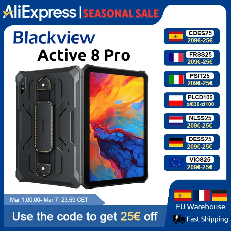 Blackview Active 8 Pro tablettes robustes Android 15 10.36 "2.4K affichage Helio G99 16GB 256GB tablette PC 22000mAh