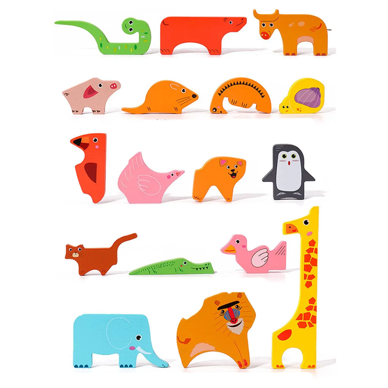 Montessori Wooden Animal Puzzles Animal Stacker Block Shape Puzzle for Kids