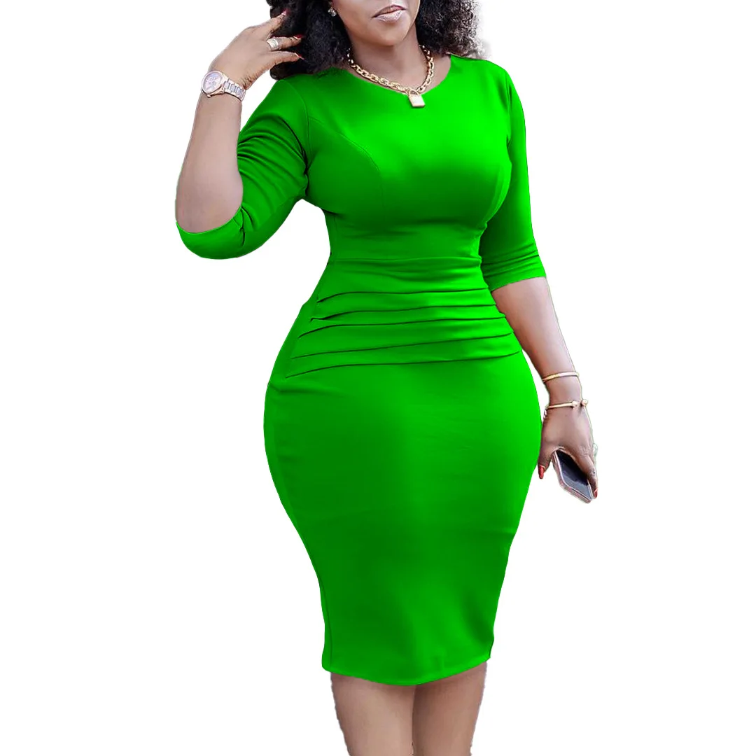 2023 abiti africani per le donne elegante estate donne africane 3/4 manica poliestere rosso verde abito al ginocchio vestiti africani