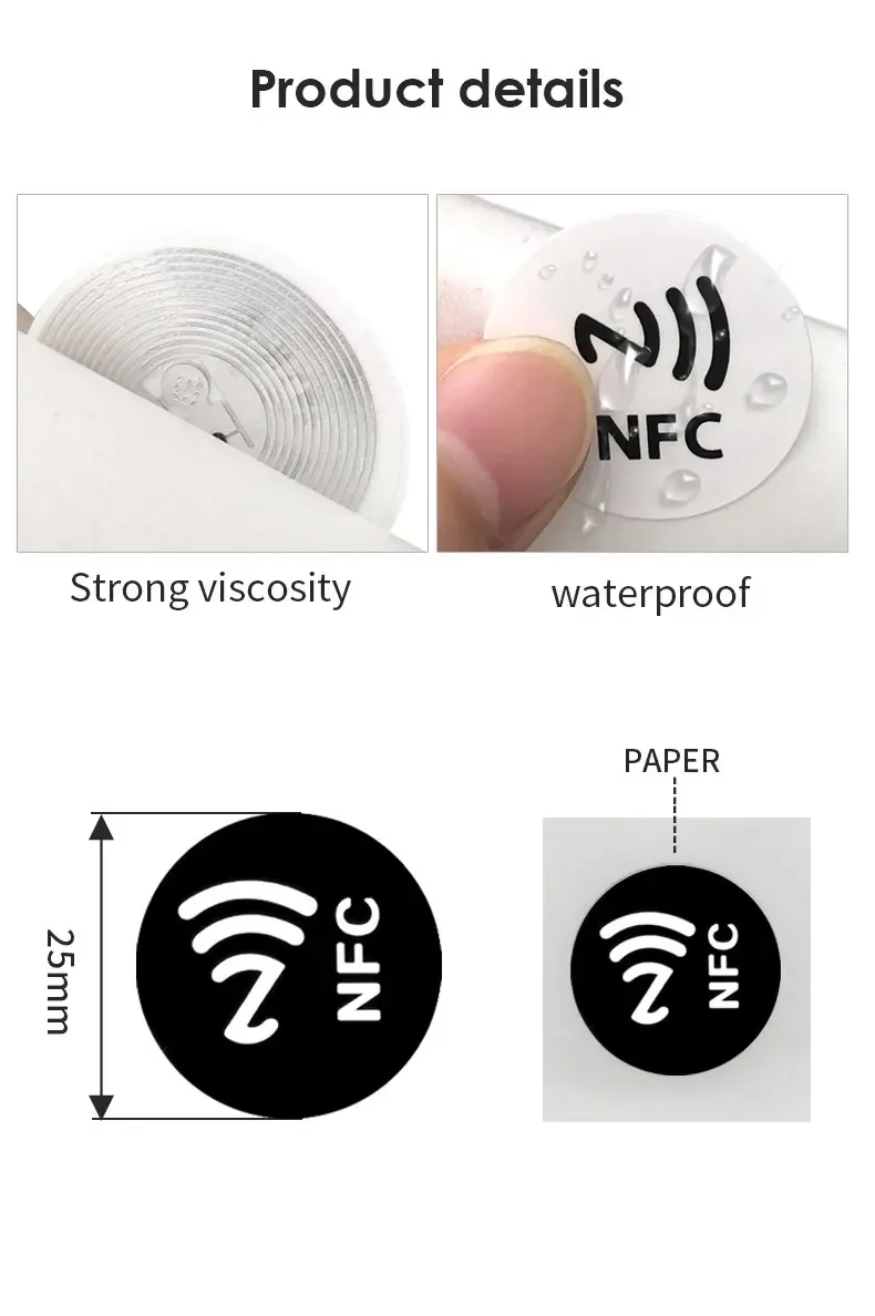 50 Tag NFC NTAG215 &ndash; Adesivi Con Memoria 540 Byte, Compatibili Con IPhone, Android E HomeKit Per Automazione E Giochi