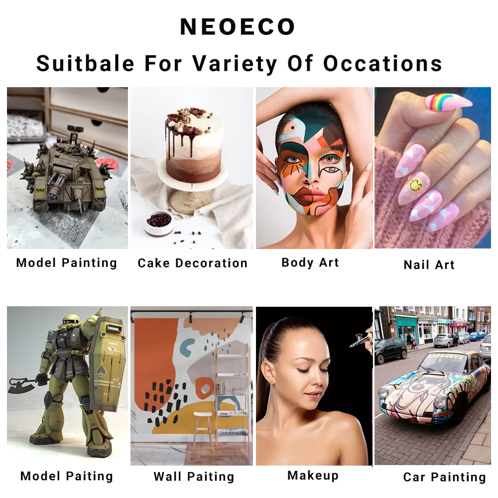 NEOECO NCT-208K Dual Action Airbrush 9cc 1/3 oz Fluid Cups with 20cc 40cc cups Crown caps Air brush kit Gravity Feed Set 6