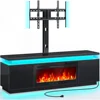 Fireplace TV Stand with Led Lights and Power Outlets, TV Stand Mount with Electric Fireplace, Black Entertainment Cent 1