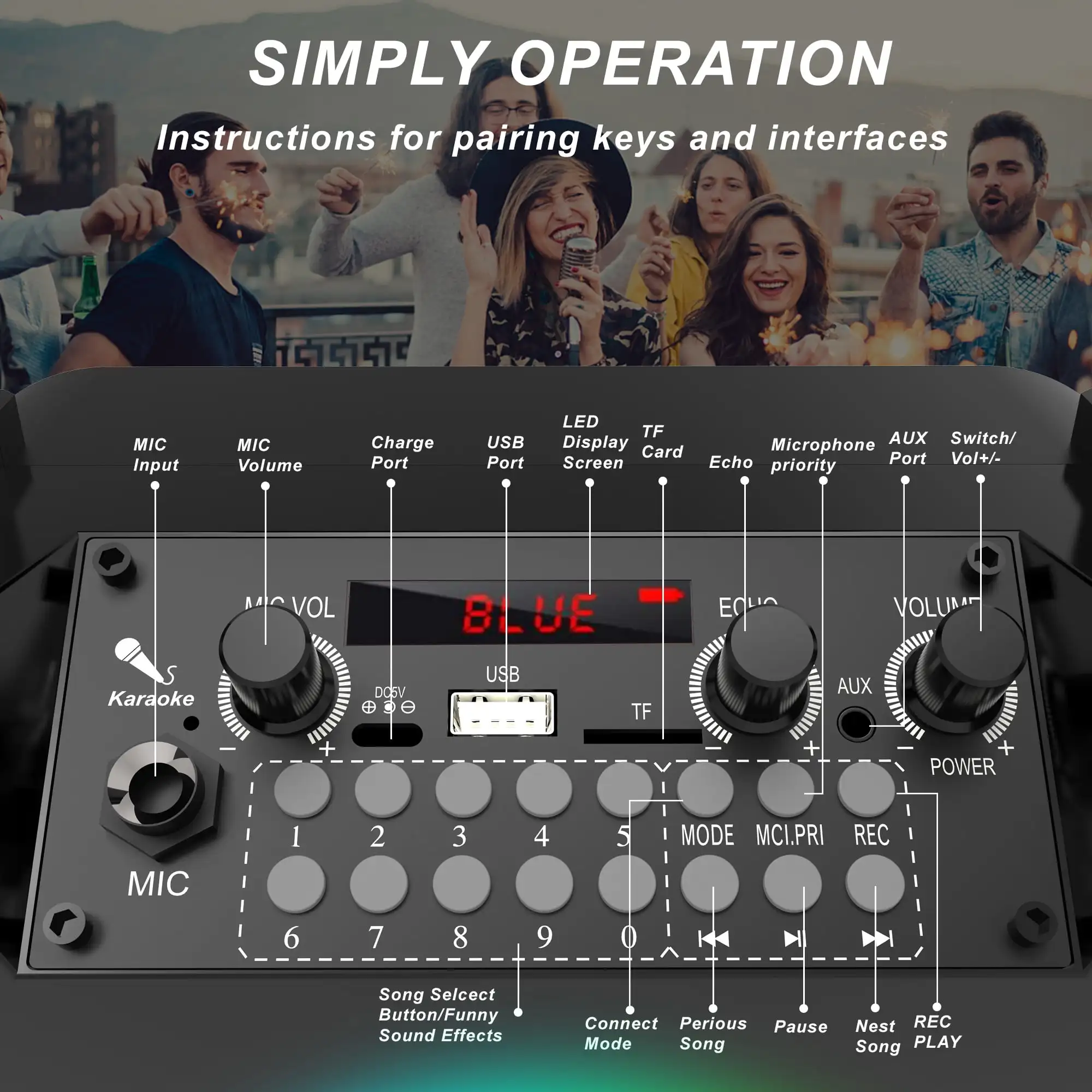 Karaoke Machine with 2 Wireless Karaoke Microphones 5
