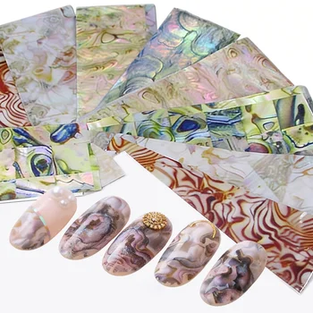 16 Sheets Marble and Shell Design Nail Transfer Stickers, 4x20cm Starry Sky Foil Paper DIY Nail Art Decals Decoration 1
