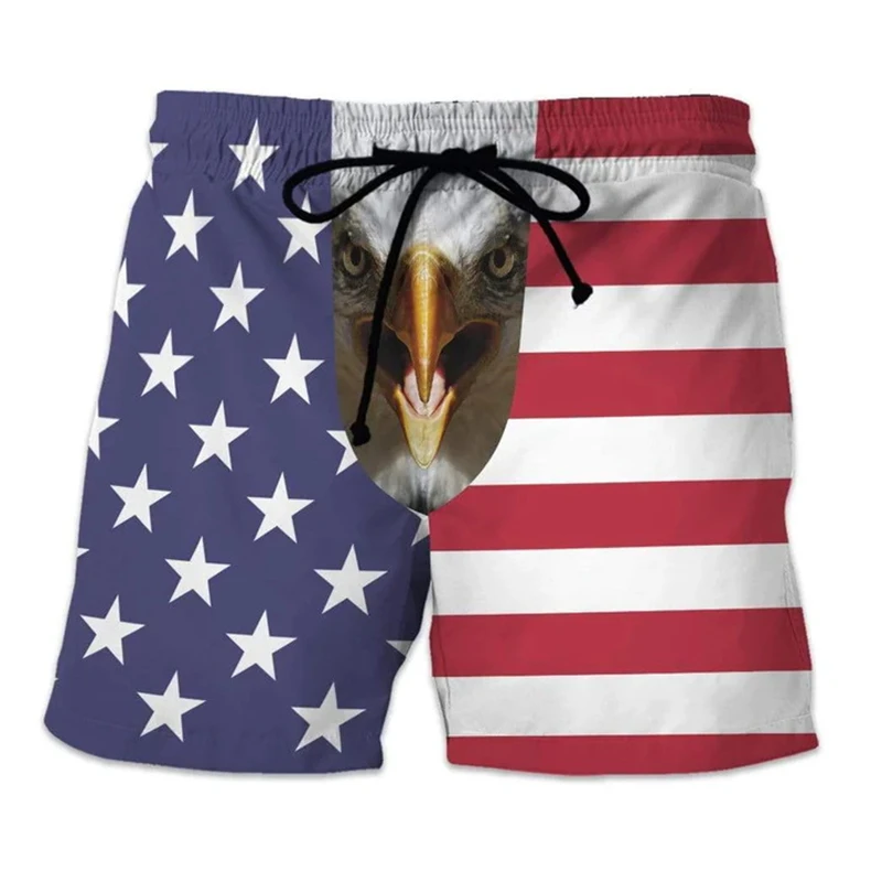 Men's Beach Shorts USA Flag 3d Print Funny Animals Graphic Surfing Board Shorts Casual Summer Holiday Sports Pants Briefs Boys — view 3