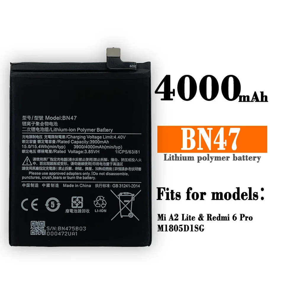 Batería Compatible Con Xiaomi Redmi 6 Pro, Mi A2 Lite BN47 4000 MAh