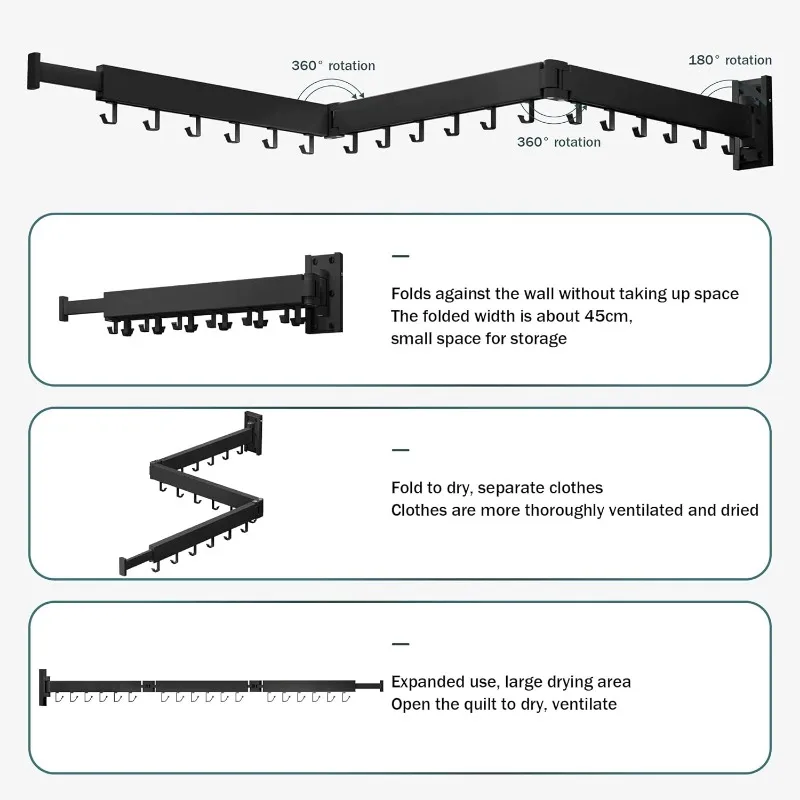 Clothes Drying Rack,Collapsible for Laundry Room,Wall Mounted Dryer Rack,Drying Rack Clothing Wall Mount,Hanging Rack 4