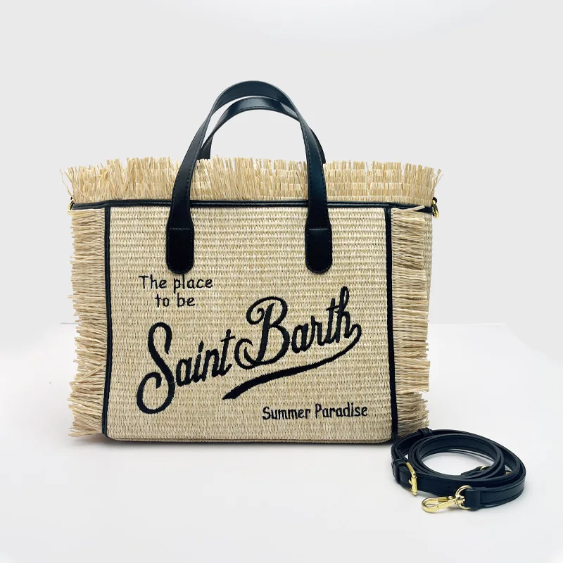 Women's Large Capacity Leisure Travel Straw Mat Handmade Tassel Handbag Tote Bag-women handbag