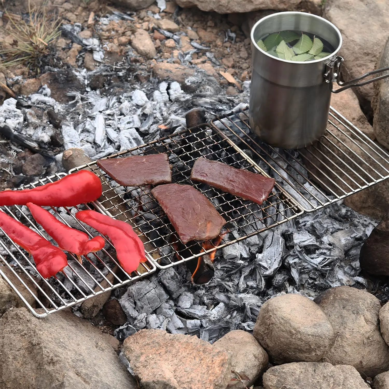 Foldable Stainless Steel Barbecue Mesh Sheet Outdoor Stove Grill Mesh Roasted Fish