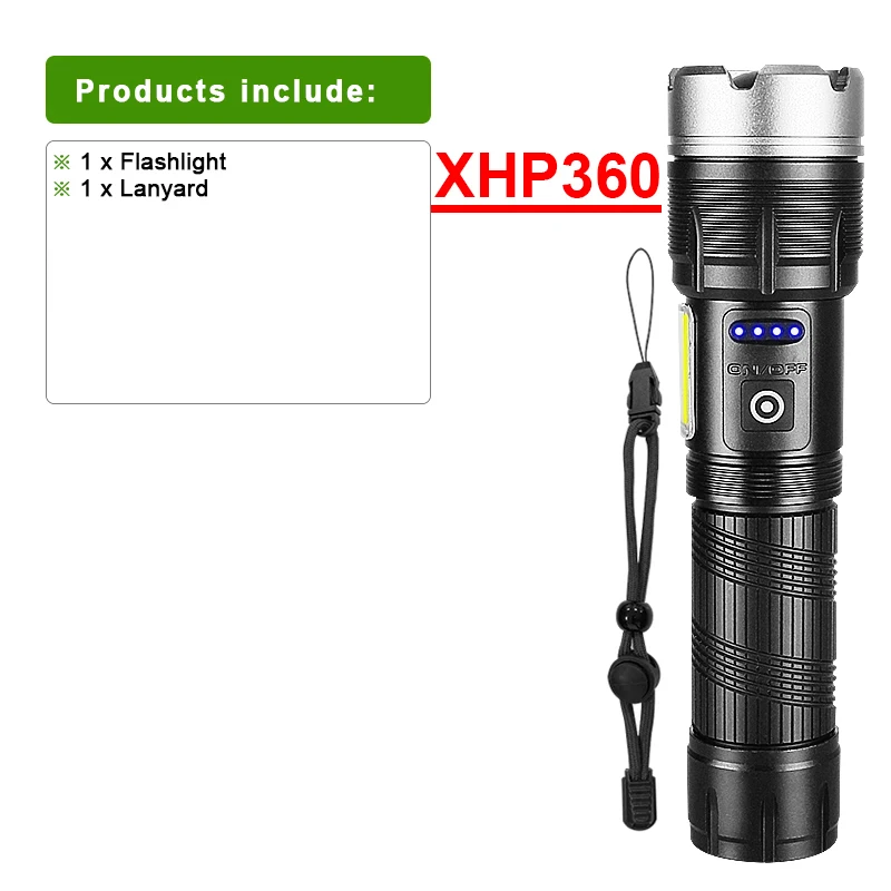 Linterna LED de alta potencia XHP360LED, 150000 lúmenes, recargable por  USB, luz de Flash táctica para acampar, 18650 - AliExpress
