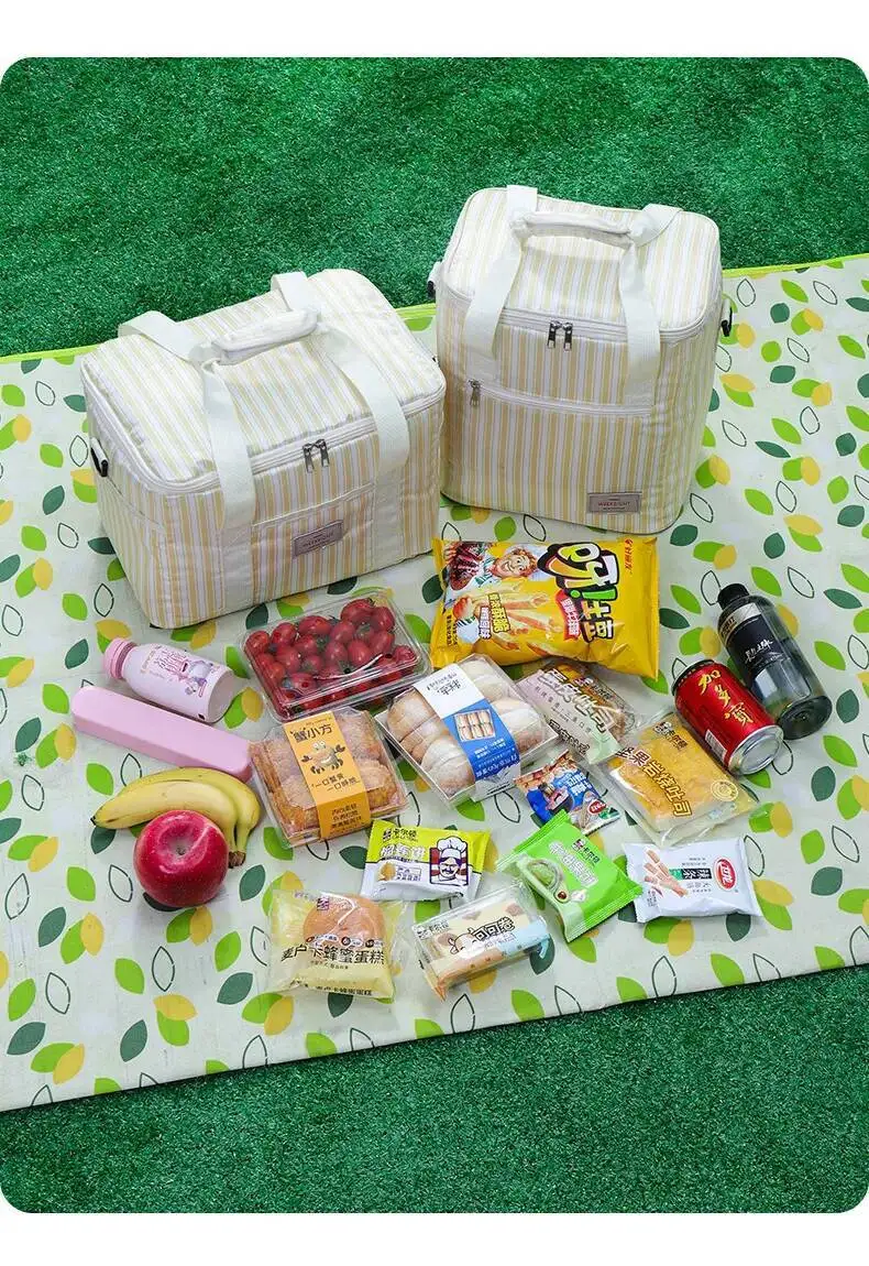 Verdickte tragbare Umhängetasche für Mütter, Aufbewahrungshandtaschen für Muttermilch, große Kapazität, gestreifte, isolierte Lunchbox-Tasche – Detail 11