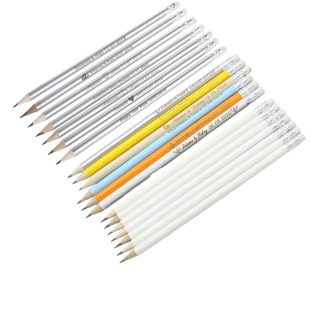Personalized Engraved Wooden Wood Pencils With Rubber Business Wedding Gift Favors Baby Shower Party Decor 30/50/100PCS