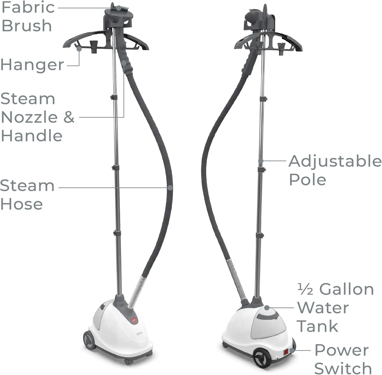 Enrichment® PureSteam™ XL Standing Fabric Steamer - Professional Wrinkle Remover Heats in 45 Seconds; 1/2-Gallon Tank for 1 6