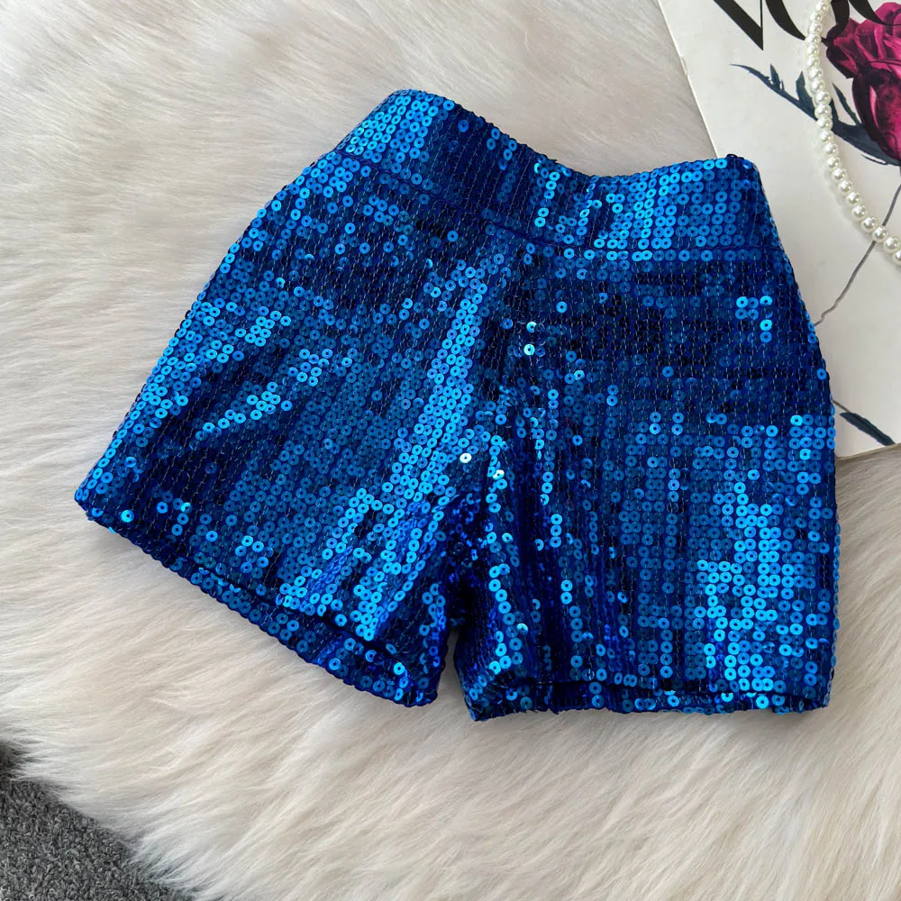 Basics Vintage High Waist Chic Glitter Sequin Short Pants Hotsweet Fashion Streetwear Club High Street Women Casual Clothing