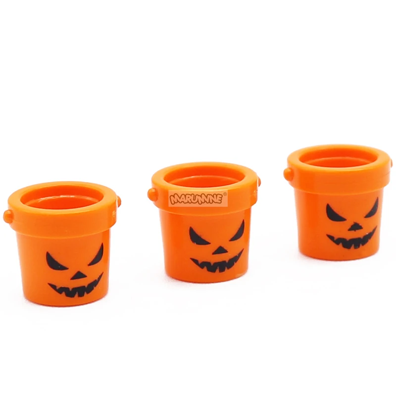 Marumine MOC 20PCS Halloween Pumpkin Bucket 95343 95344 Building Block Part 1x1 Handheld Portable Keg DIY Assembles Particle Toy 5