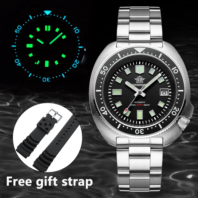 ADDIESDIVE New Mechanical Watch for Men 316L Stainless Steel Luminous Calendar 200m Diving WristWatches Men's Relógio Mecanico