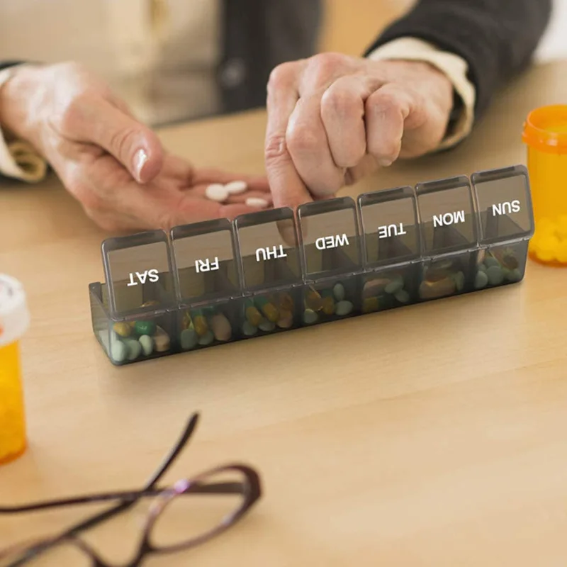 Compact 7-Day Pill Organizer with Large Compartments for Vitamins and Supplements