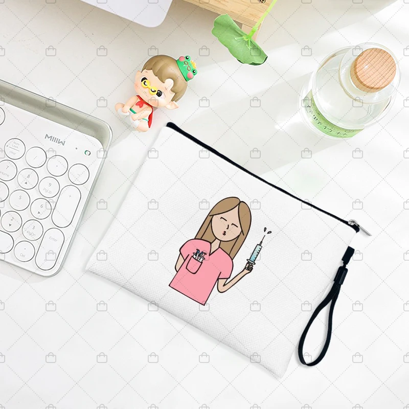 Cartoon Ladies Nurse Printed Cosmetic Bags Foldable High Capacity Women Makeup Bag Eco Reusable Storage Pouch Pencil Case 2