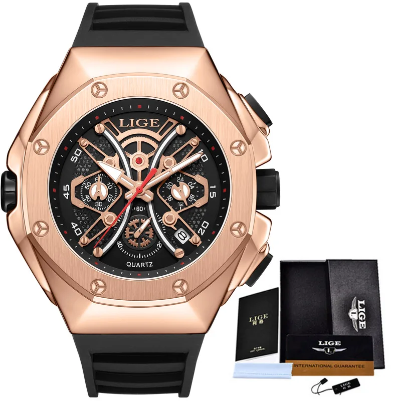 LIGE Mens Watches Top Brand Luxury Fashion Waterproof Watch For Men Silicone Sport Military Chronograph Wristwatch Montre Homme
